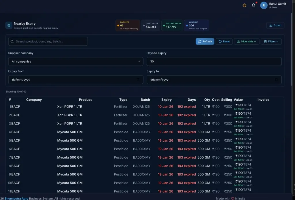 Expiry alert screen